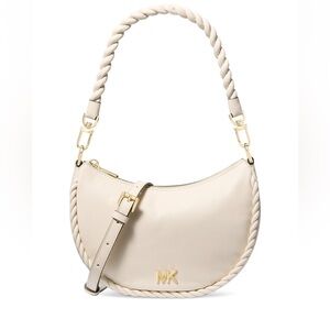 Michael Kors Cream Braided Crescent Shoulder Bag
